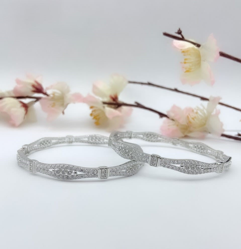 Wavy Elegance: Silver Bangle Set - TA1893R