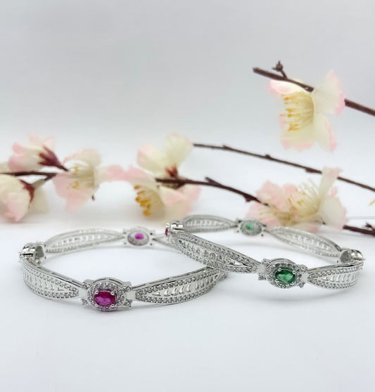 Colorful Elegance: Gemstone Silver Bangle Set - TA1901R